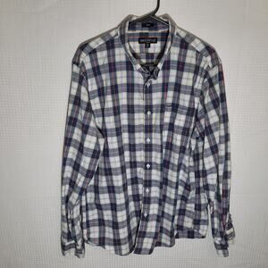 J.Crew Mercantile XL Shirt Flex Slim Blue White Plaid Stretch Cotton Casual